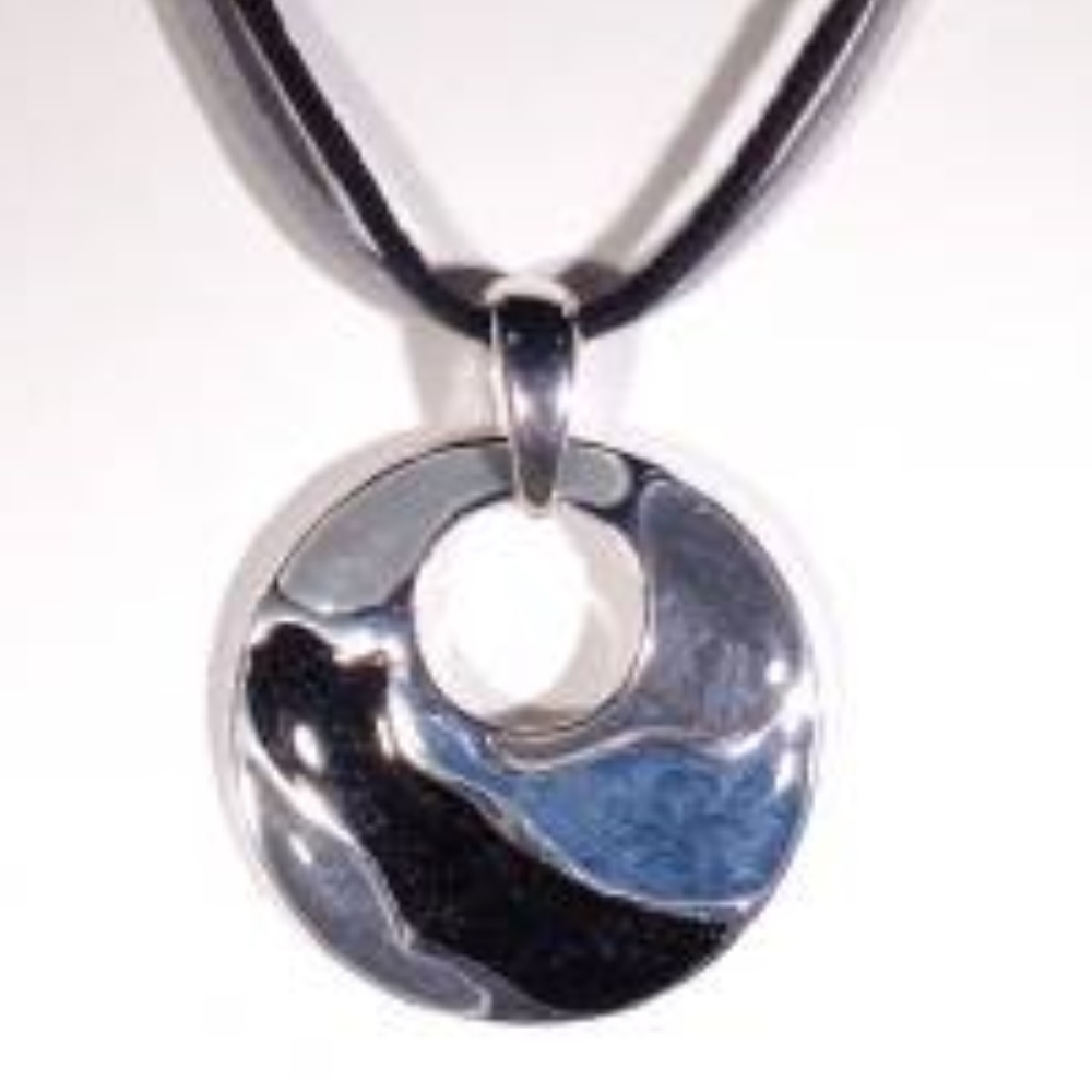 NAUTICAL BLACK BLUE GRAY WAVE NECKLACE & EARRINGS - Picture 2 of 3